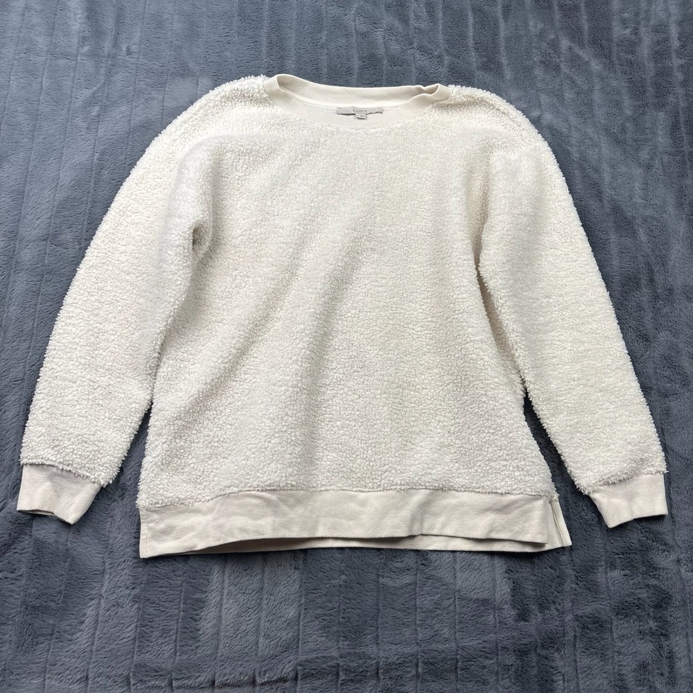 Loft Womens Cream Sherpa Fleece Crewneck Pullover Sweatshirt Size M 13436